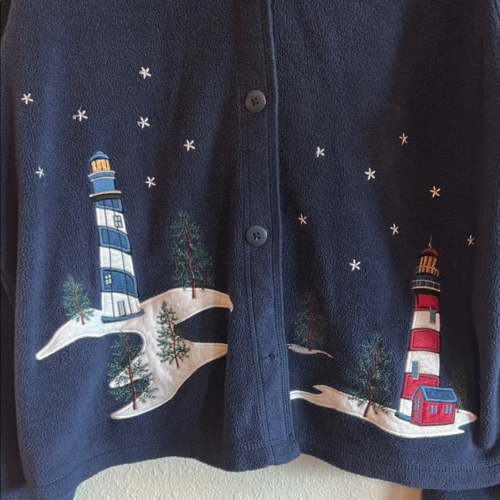 Croft & Barrow Navy Cardigan with Lighthouse Design - Picture 3 of 3